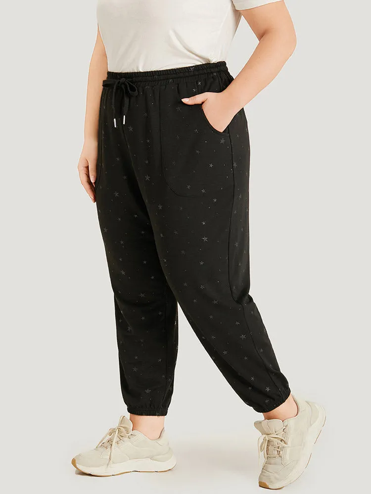 Star Drawstring Slant Pocket Elastic Waist Sweatpants sold by Bloomchic product image thumbnail 2