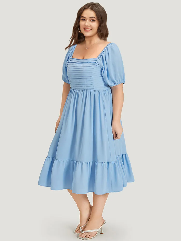 Square Neck Puff Sleeve Ruched Ruffle Hem Dress sold by Bloomchic product image thumbnail 3
