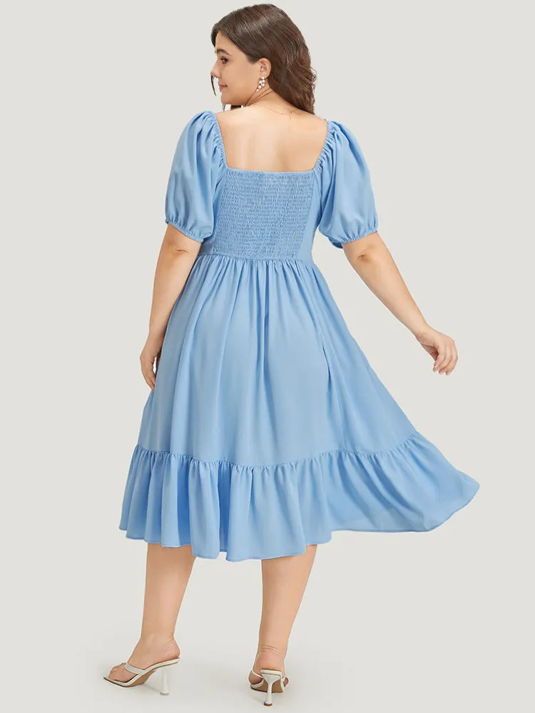 Square Neck Puff Sleeve Ruched Ruffle Hem Dress sold by Bloomchic product image thumbnail 2