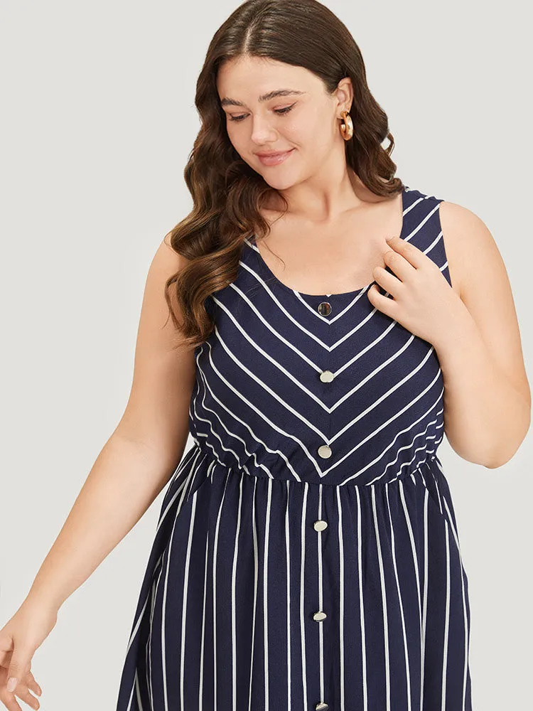 Striped Button Detail Elastic Waist Pocket Tank Dress sold by Bloomchic product image thumbnail 5