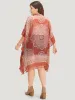 Boho Print Open Front Tassel Trim Batwing Sleeve Kimono sold by Bloomchic