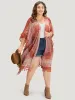 Boho Print Open Front Tassel Trim Batwing Sleeve Kimono sold by Bloomchic