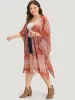 Boho Print Open Front Tassel Trim Batwing Sleeve Kimono sold by Bloomchic