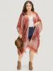 Boho Print Open Front Tassel Trim Batwing Sleeve Kimono sold by Bloomchic