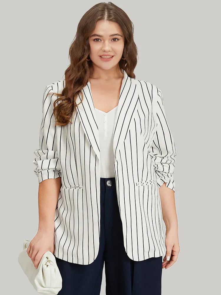 Striped Pocket Gathered Lapel Collar Blazer sold by Bloomchic