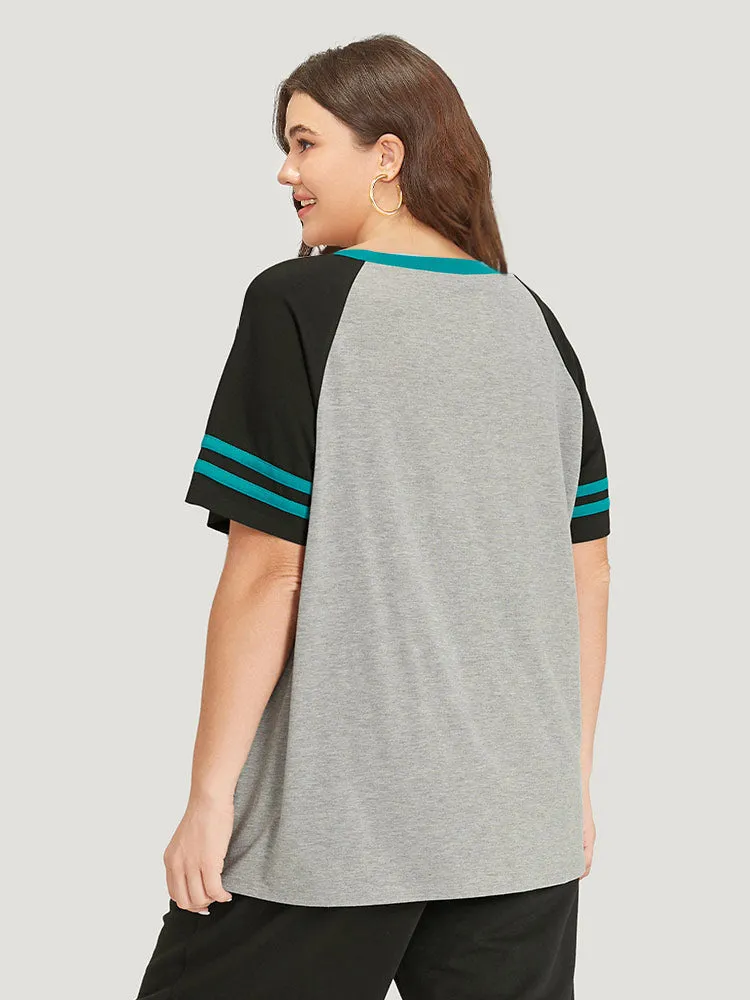 Striped Patchwork Contrast Raglan Sleeve T-shirt sold by Bloomchic product image thumbnail 5