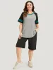 Striped Patchwork Contrast Raglan Sleeve T-shirt sold by Bloomchic