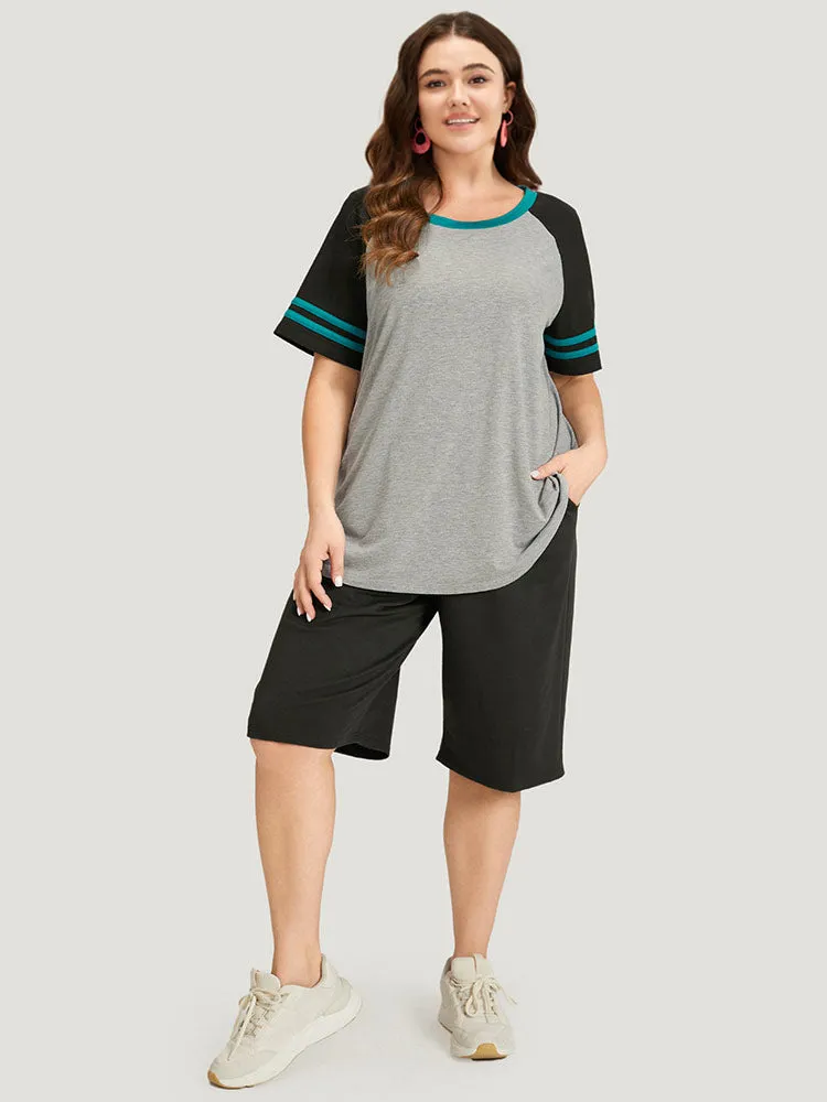 Striped Patchwork Contrast Raglan Sleeve T-shirt sold by Bloomchic product image thumbnail 2