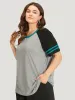 Striped Patchwork Contrast Raglan Sleeve T-shirt sold by Bloomchic