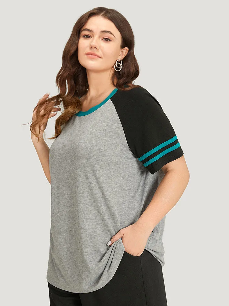 Striped Patchwork Contrast Raglan Sleeve T-shirt sold by Bloomchic product image thumbnail 3