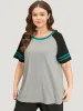 Striped Patchwork Contrast Raglan Sleeve T-shirt sold by Bloomchic
