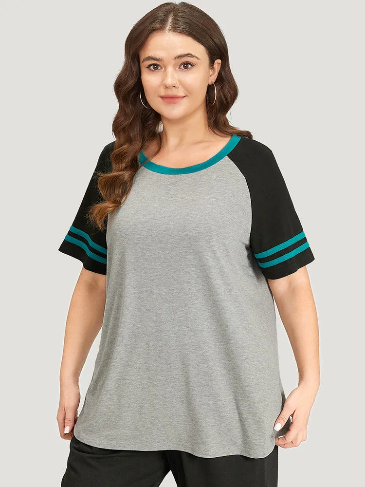 Striped Patchwork Contrast Raglan Sleeve T-shirt sold by Bloomchic product image thumbnail 4