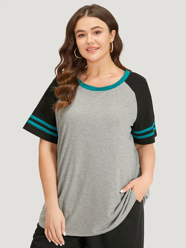 Striped Patchwork Contrast Raglan Sleeve T-shirt sold by Bloomchic