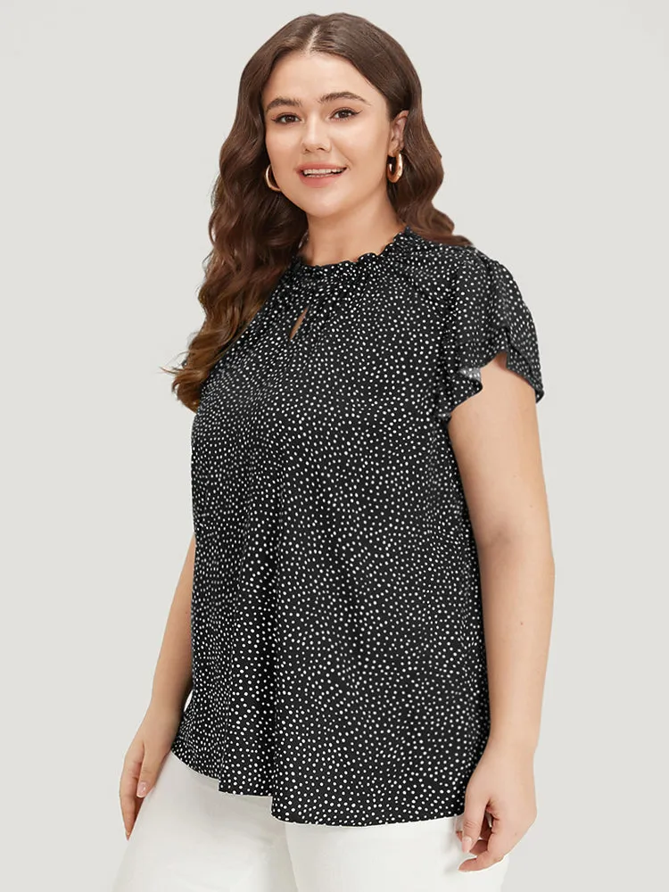 Polka Dot Keyhole Flutter Trim Layered Blouse sold by Bloomchic product image thumbnail 5