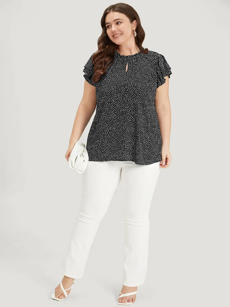 Polka Dot Keyhole Flutter Trim Layered Blouse sold by Bloomchic product image thumbnail 2