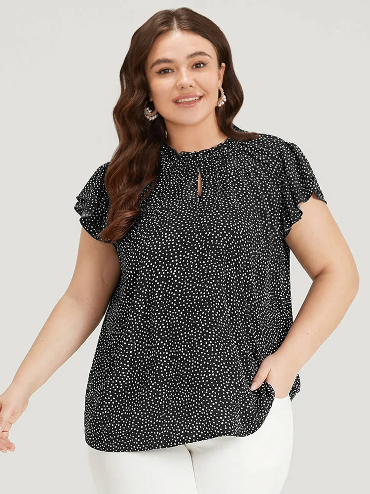 Polka Dot Keyhole Flutter Trim Layered Blouse sold by Bloomchic product image thumbnail 4