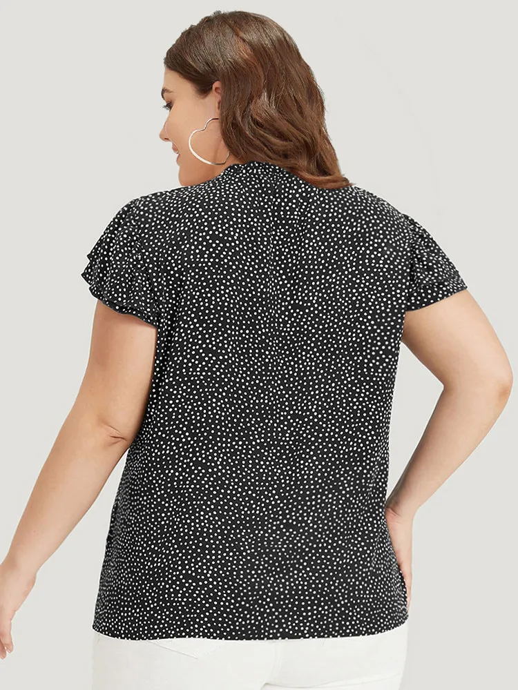 Polka Dot Keyhole Flutter Trim Layered Blouse sold by Bloomchic product image thumbnail 3