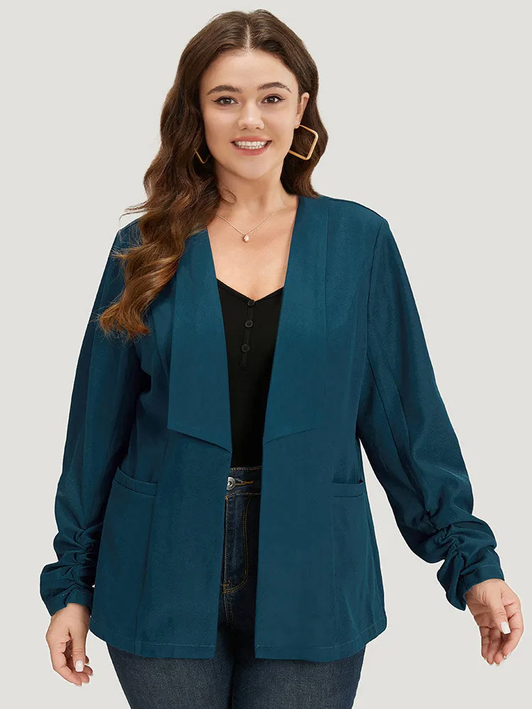 Solid Lapel Collar Drape Pocket Ruched Cuffs Blazer sold by Bloomchic