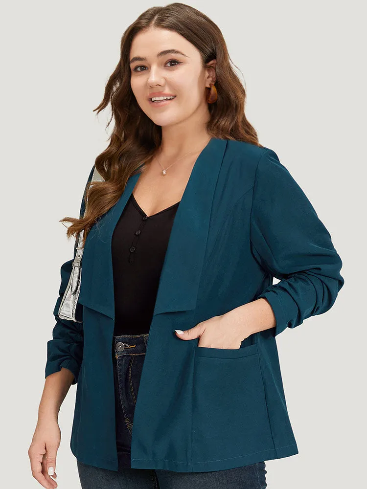 Solid Lapel Collar Drape Pocket Ruched Cuffs Blazer sold by Bloomchic product image thumbnail 3