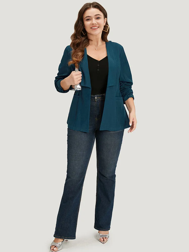 Solid Lapel Collar Drape Pocket Ruched Cuffs Blazer sold by Bloomchic product image thumbnail 4