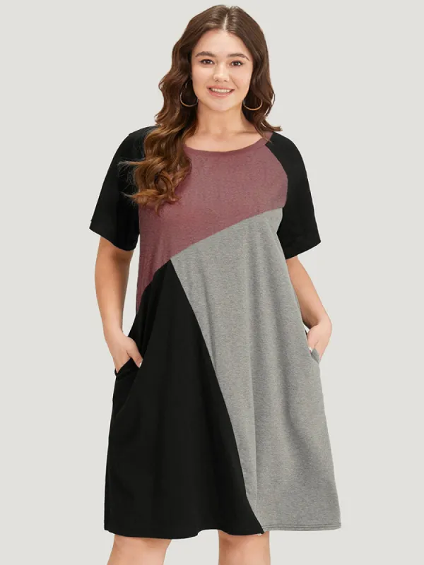 Supersoft Essentials Colorblock Contrast Round Neck Raglan Sleeve Dress sold by Bloomchic