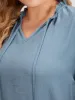 Plain Knot Neck Stand Collar Ruffle Layered Sleeve Blouse sold by Bloomchic
