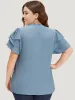 Plain Knot Neck Stand Collar Ruffle Layered Sleeve Blouse sold by Bloomchic