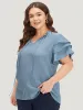 Plain Knot Neck Stand Collar Ruffle Layered Sleeve Blouse sold by Bloomchic