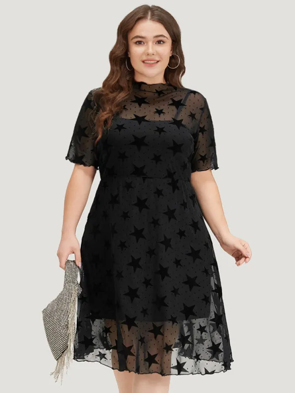 Star Graphic Mesh Elastic Waist Midi Dress sold by Bloomchic