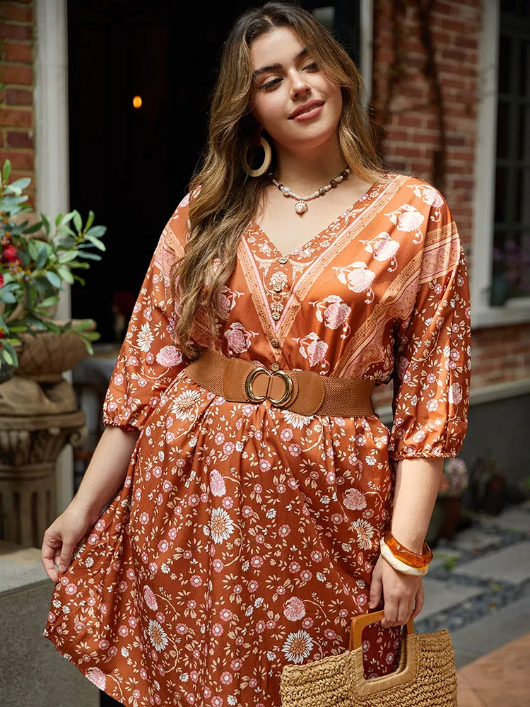 Floral Print Elastic Cuffs Button Detail Dress sold by Bloomchic product image thumbnail 2