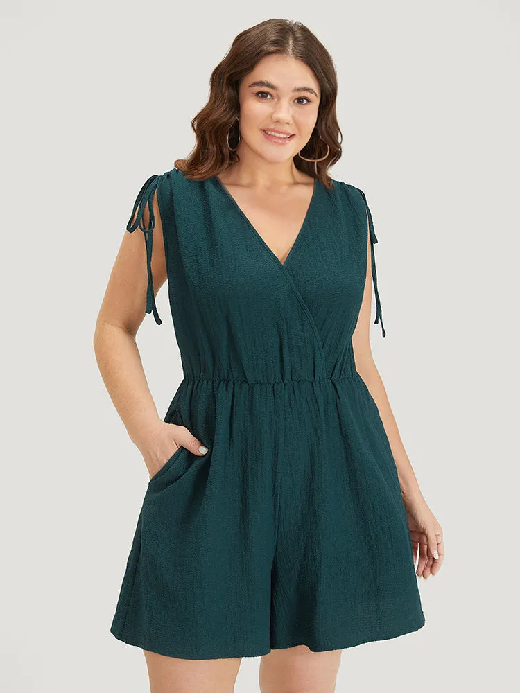 Plain Pocket Drawstring Surplice Neck Tank Jumpsuit sold by Bloomchic