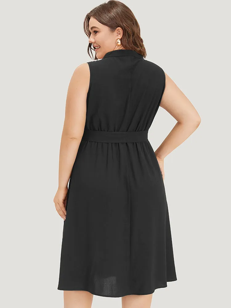 Plain Stand Collar Button Through Pocket Belted Dress sold by Bloomchic product image thumbnail 2