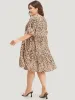 Leopard Print Bell Sleeve Button Up Ruffle Layered Hem Dress sold by Bloomchic
