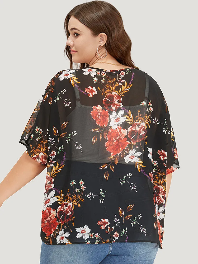 Floral Print Mesh Dolman Sleeve Kimono sold by Bloomchic product image thumbnail 2