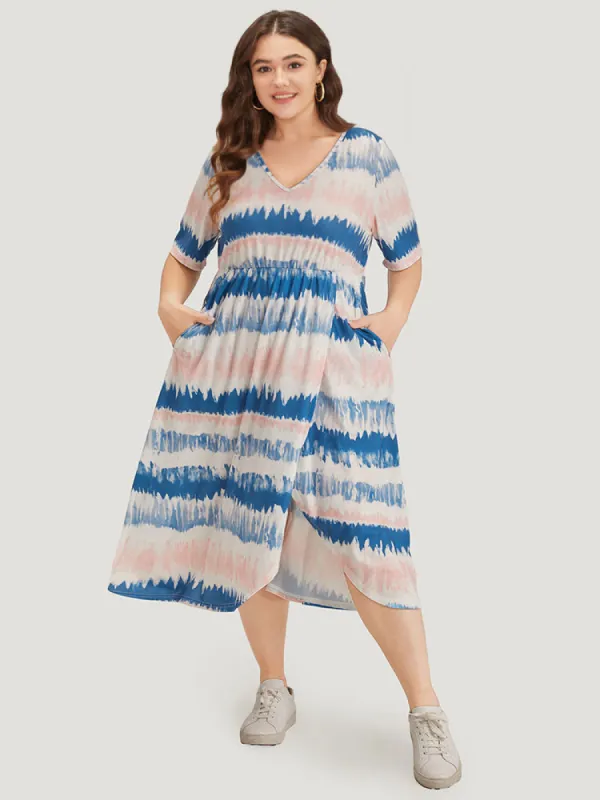Ombre Tie Dye Pocket Split Side Elastic Waist Dress sold by Bloomchic