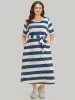 Striped Ties Pocket Crew Neck Dress sold by Bloomchic