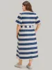 Striped Ties Pocket Crew Neck Dress sold by Bloomchic