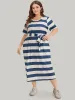 Striped Ties Pocket Crew Neck Dress sold by Bloomchic