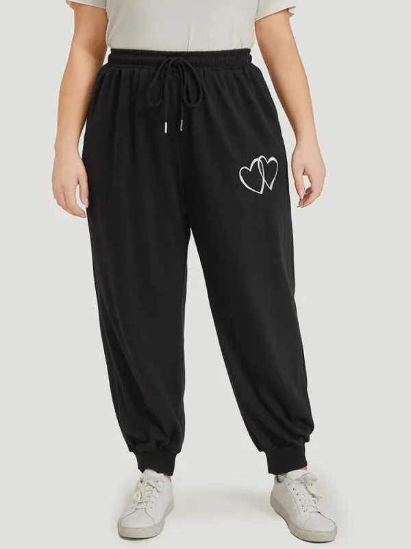 Plain Heart Embroidered Drawstring Pocket Sweatpants sold by Bloomchic