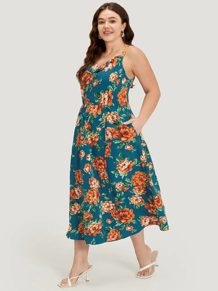 Floral Print Cowl Neck Pocket Cami Dress sold by Bloomchic product image thumbnail 3