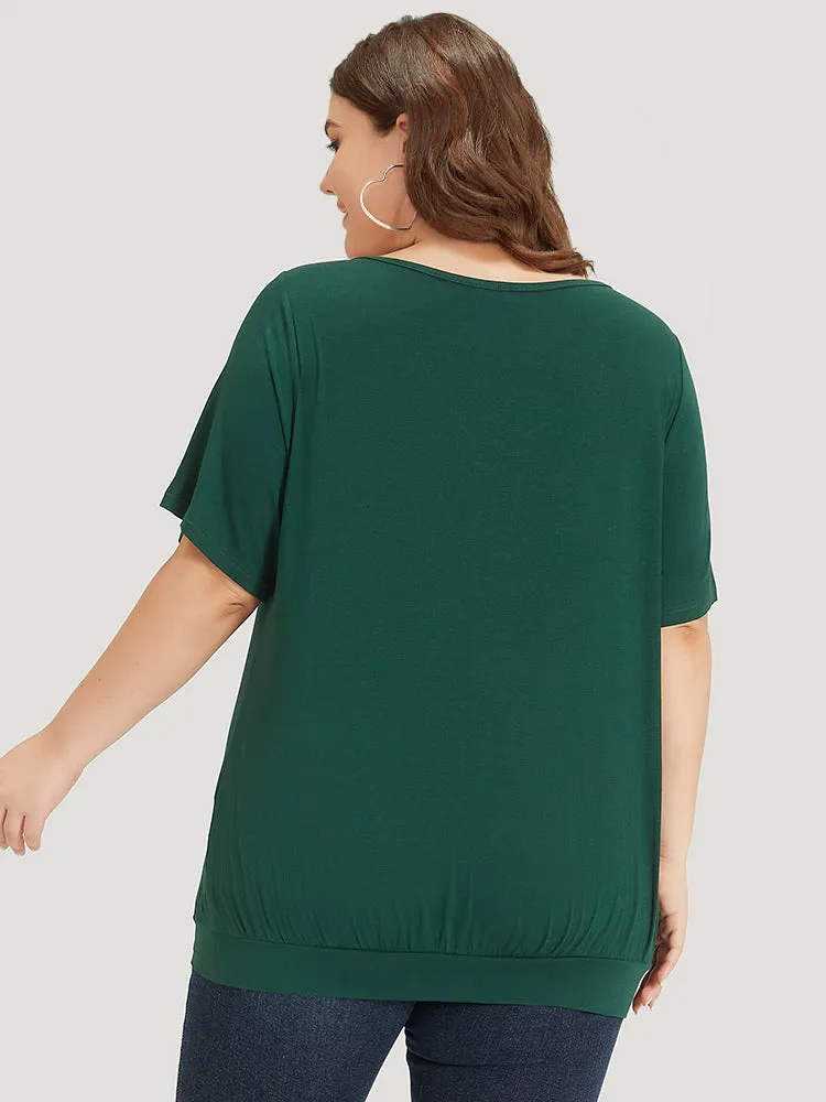 Solid Ruffle Sleeve Gathered Crew Neck T-shirt sold by Bloomchic product image thumbnail 2