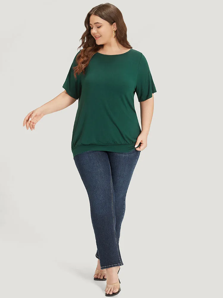 Solid Ruffle Sleeve Gathered Crew Neck T-shirt sold by Bloomchic product image thumbnail 4