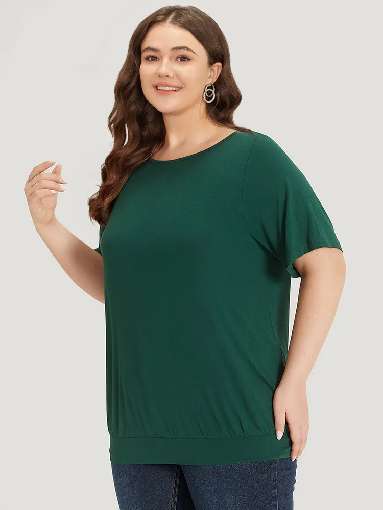 Solid Ruffle Sleeve Gathered Crew Neck T-shirt sold by Bloomchic product image thumbnail 3