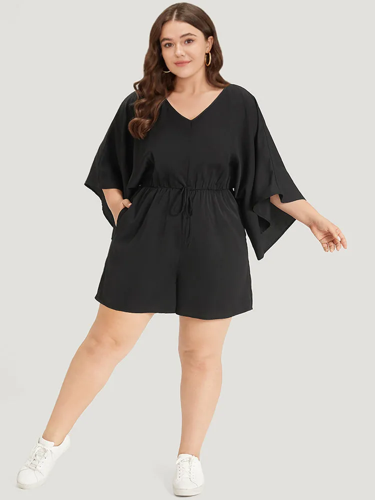 Plain Pocket Flounce Sleeve Elastic Waist Ties Jumpsuit sold by Bloomchic product image thumbnail 3