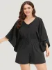 Plain Pocket Flounce Sleeve Elastic Waist Ties Jumpsuit sold by Bloomchic