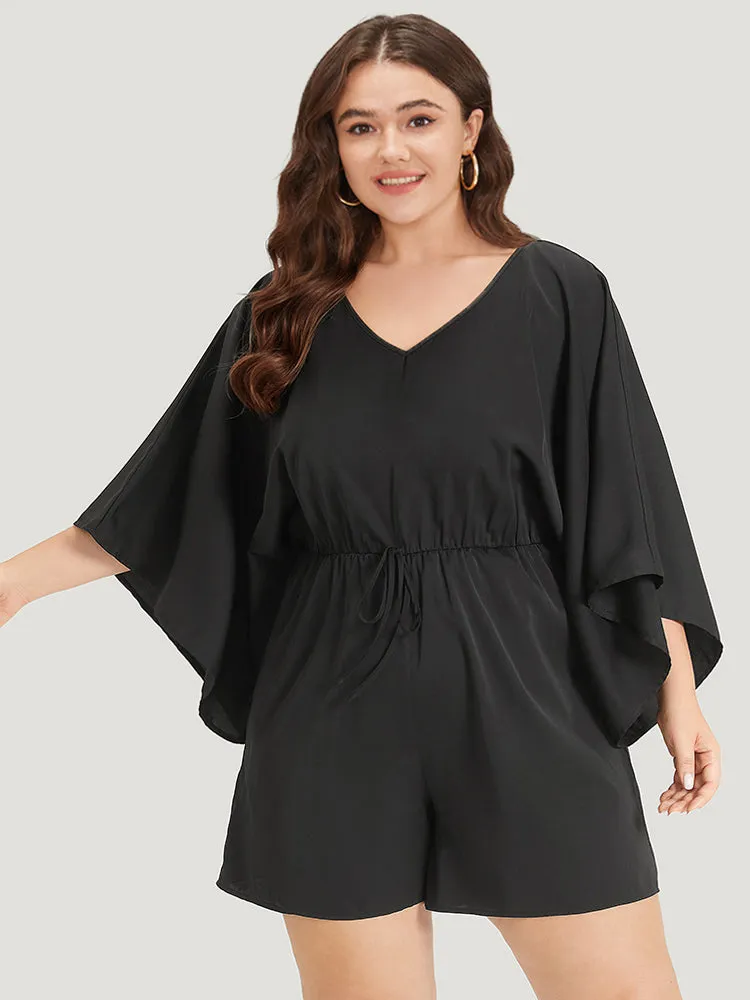 Plain Pocket Flounce Sleeve Elastic Waist Ties Jumpsuit sold by Bloomchic product image thumbnail 4