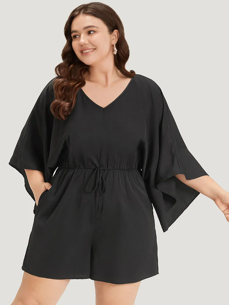 Plain Pocket Flounce Sleeve Elastic Waist Ties Jumpsuit sold by Bloomchic
