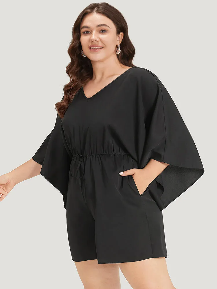 Plain Pocket Flounce Sleeve Elastic Waist Ties Jumpsuit sold by Bloomchic product image thumbnail 5