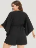 Plain Pocket Flounce Sleeve Elastic Waist Ties Jumpsuit sold by Bloomchic