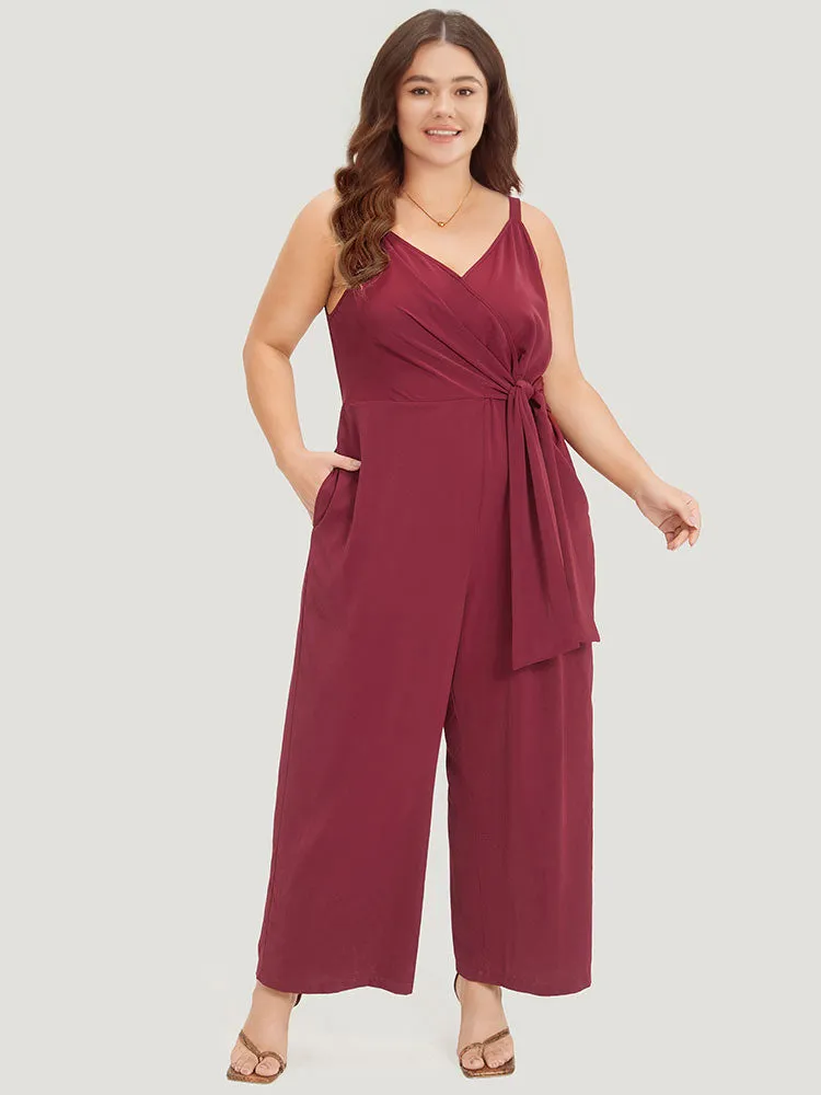 Plain Surplice Neck Twist Front Cami Jumpsuit sold by Bloomchic